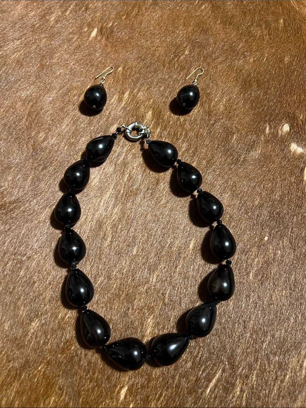 Black Teardrop Onyx Necklace and Earring Set - Elegant Women's Jewelry
